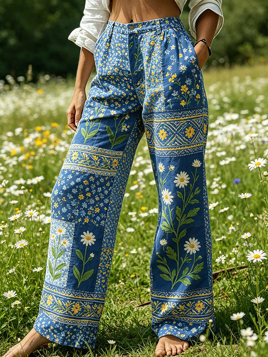 Dameslips i midtsommerstil med blomstermønster, avslappet stil