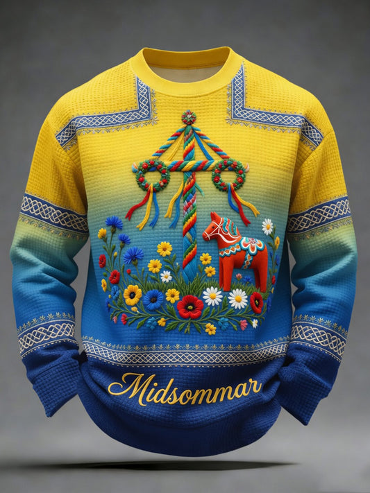 Retro midtsommerfest kunsttrykk avslappet genser med rund hals