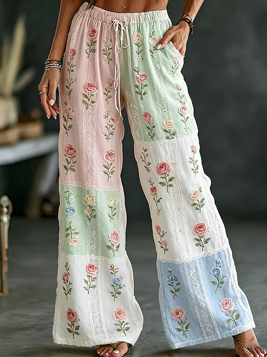 Damslips i vintagestil med blommönster och konstprint, av bomull-linne