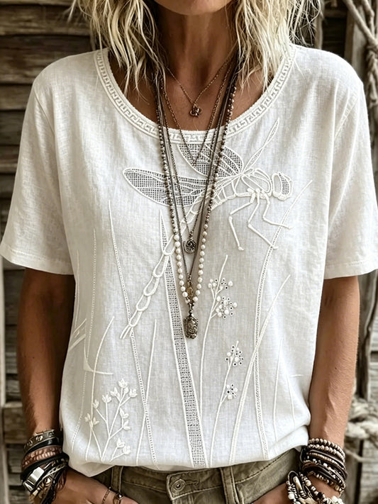 Dame vintage blomstret kunsttrykt uformell topp