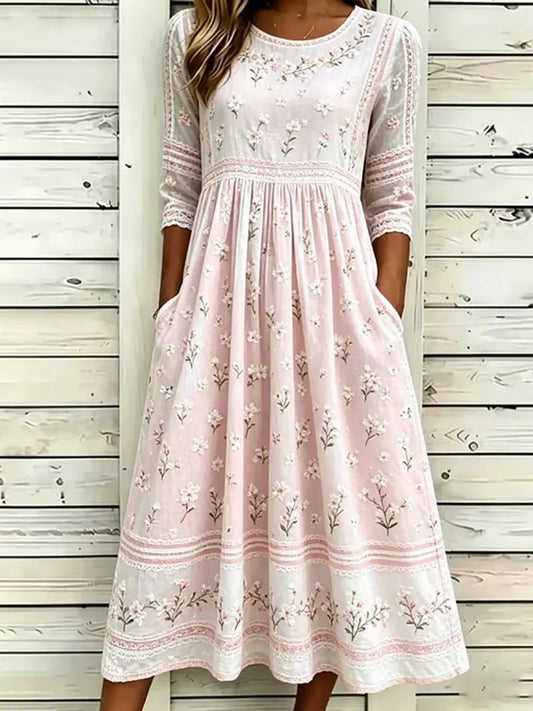 Blomstret casual kjole for kvinner