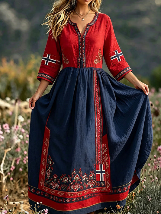 Kvinner Skandinavisk Stil Kunst Norge Trykt Lin Kjole