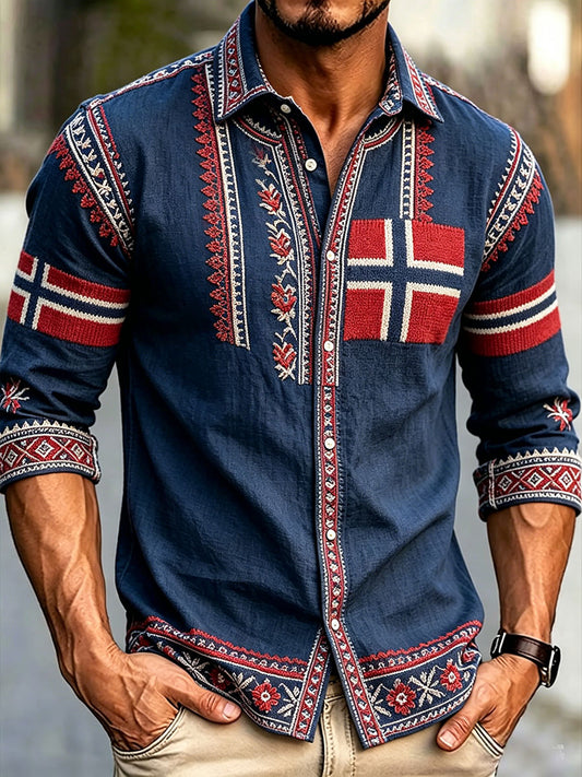 Herre skandinavisk stil Kunst Norge Trykt linskjorte