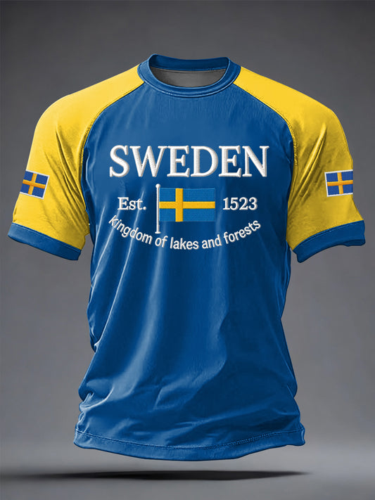 Herreklær svenskprintet uformell t-skjorte med korte ermer