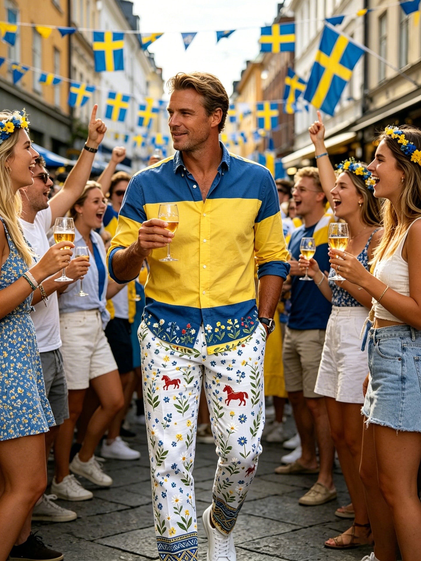 Mäns svenska midsommarfestival minneskonst Tryckbyxor