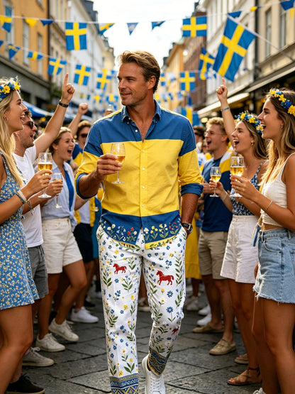 Mäns svenska midsommarfestival minneskonst Tryckbyxor