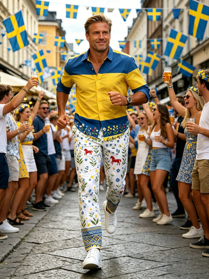 Mäns svenska midsommarfestival minneskonst Tryckbyxor