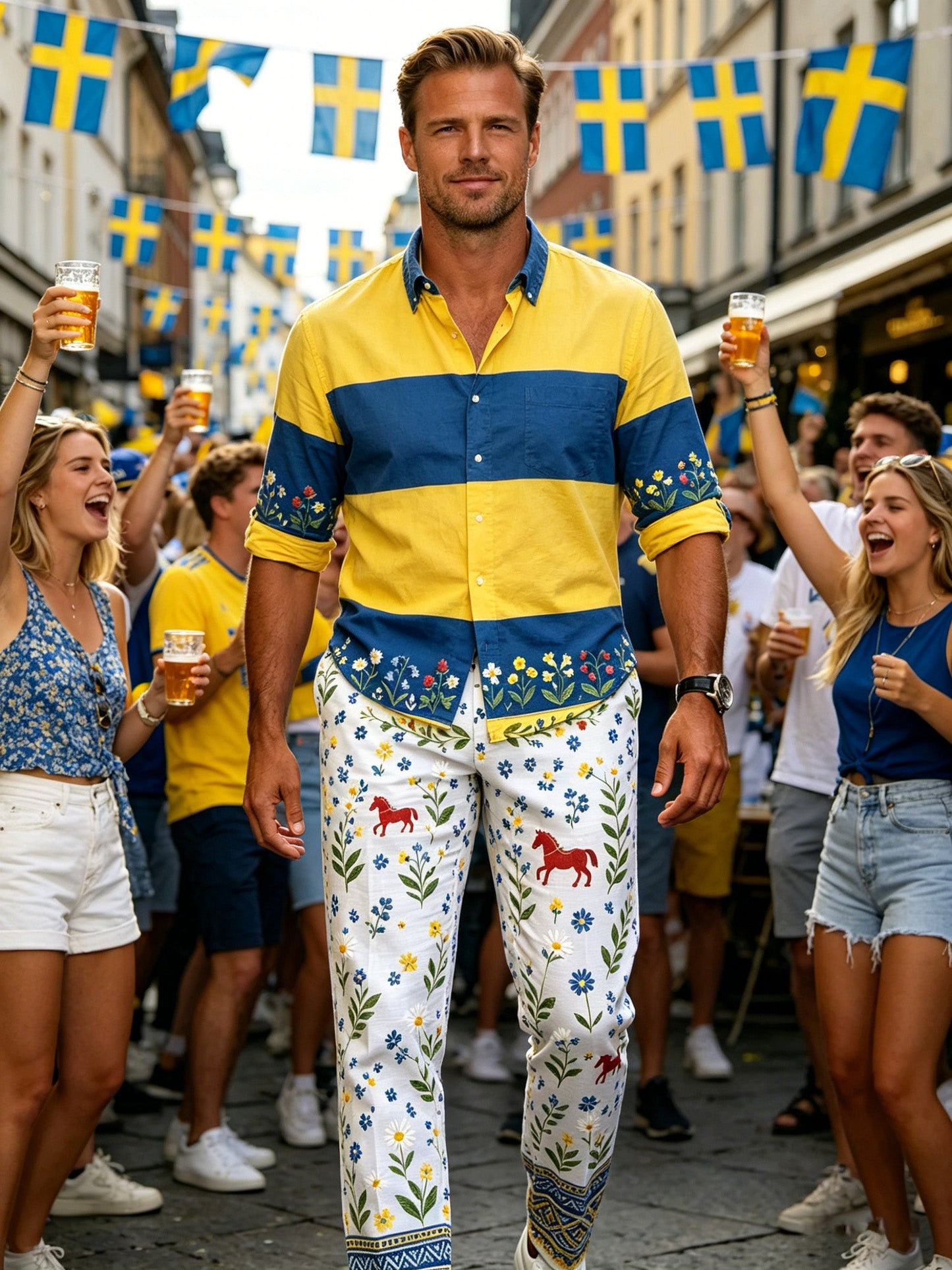 Mäns svenska midsommarfestival minneskonst Tryckbyxor