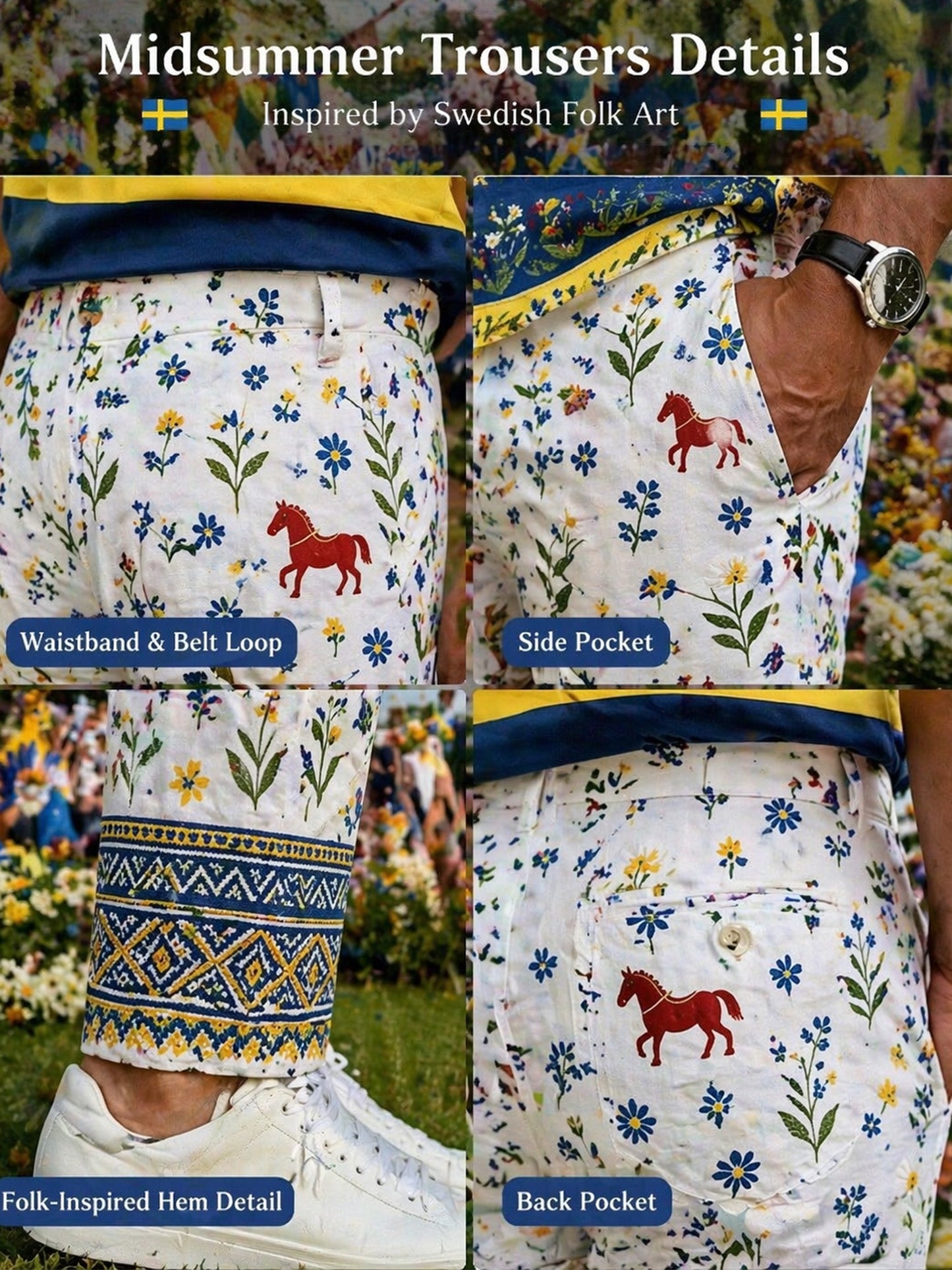 Mäns svenska midsommarfestival minneskonst Tryckbyxor