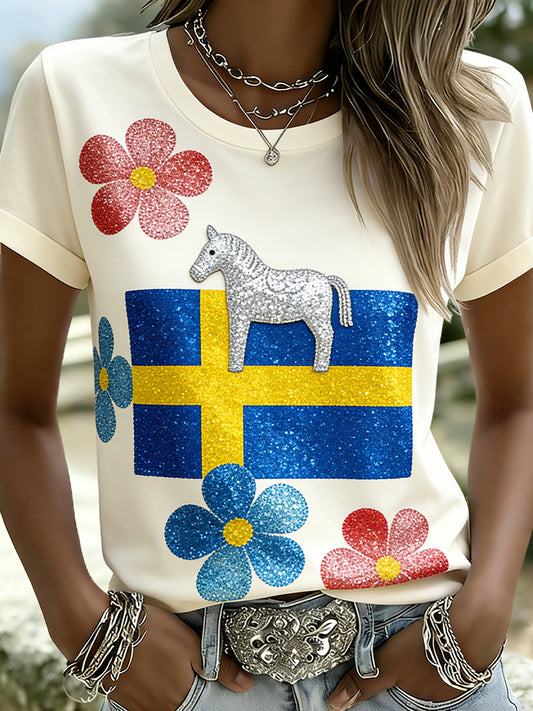 Retro midtsommerfest kunsttrykk avslappet t-skjorte
