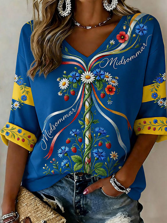Retro midsommerfest, kunsttrykk, avslappet topp