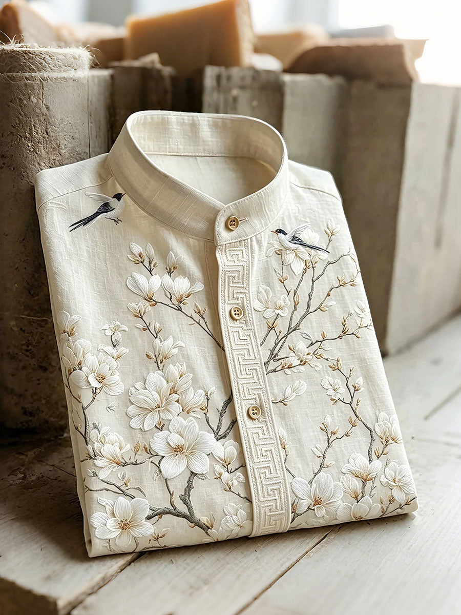 Herrsemester träd blommor kortärmade skjortor