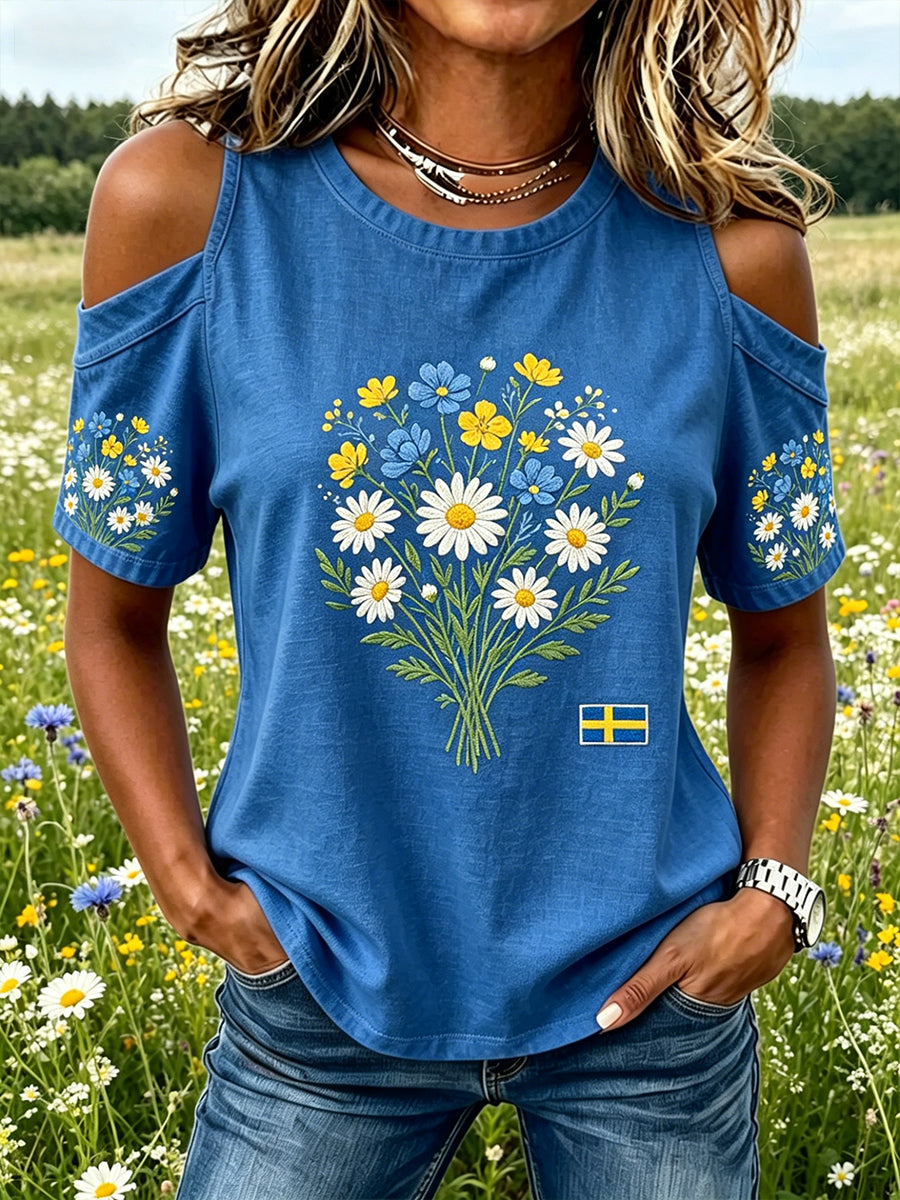 Kvinnors midsommar Floral Print Off-Shoulder Topp