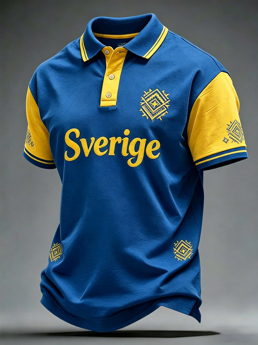 Piquépolo med korte ermer og kunsttrykk til minne om Sveriges nasjonaldag