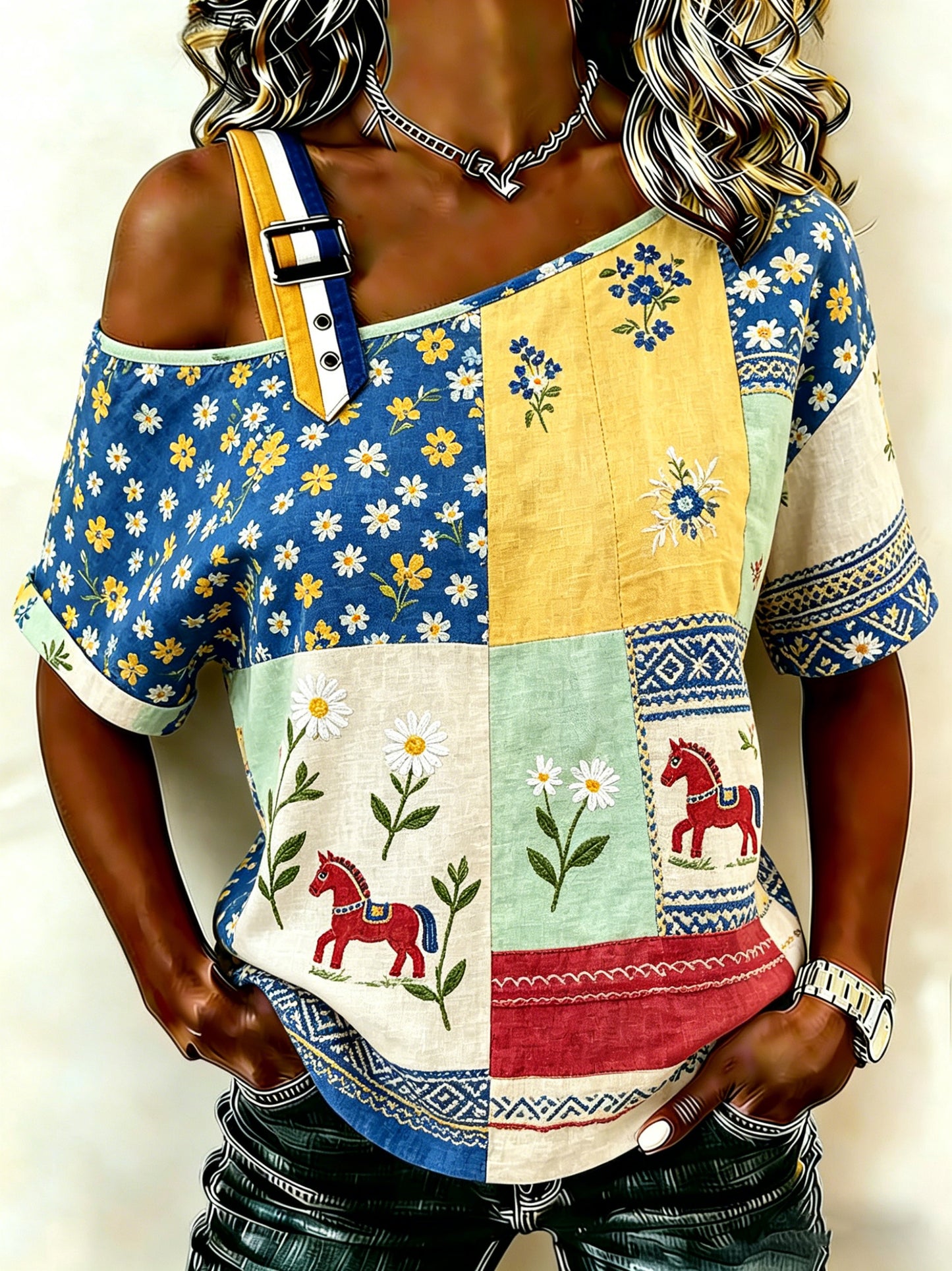 Kvinnors midsommarfestival minneskonst Skriv ut Off-Shoulder Topp