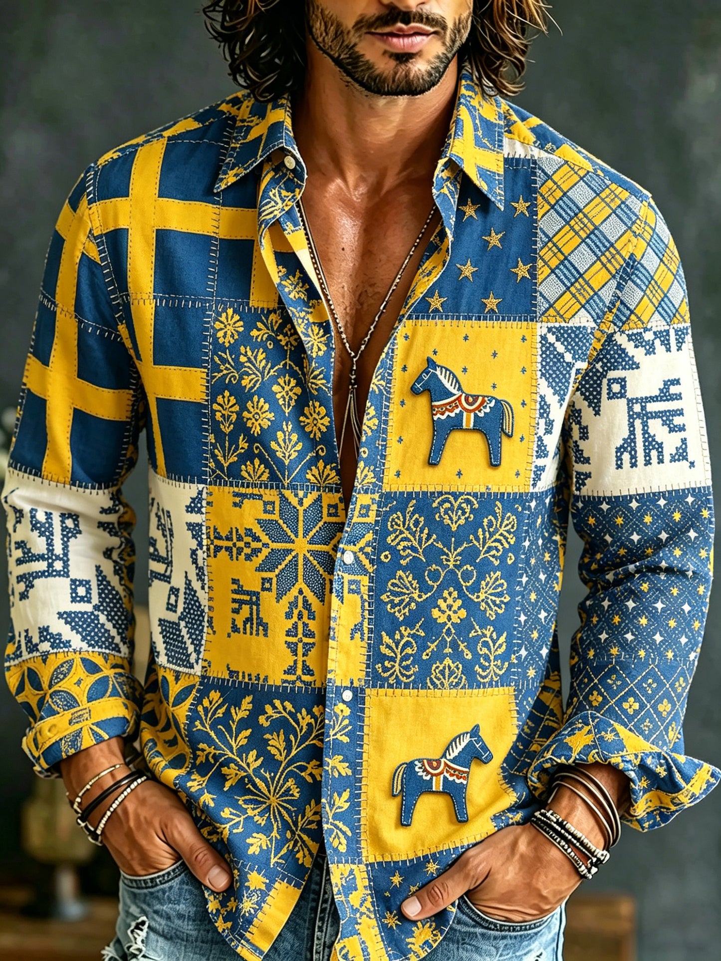 Mäns svenska flagg färg Scheme Konst Skriv ut långärmad skjorta