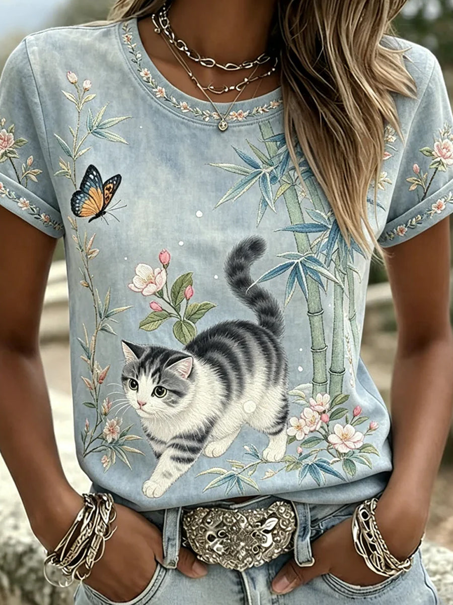 Kvinnors Vintage Animal Art Print Casual T-shirt