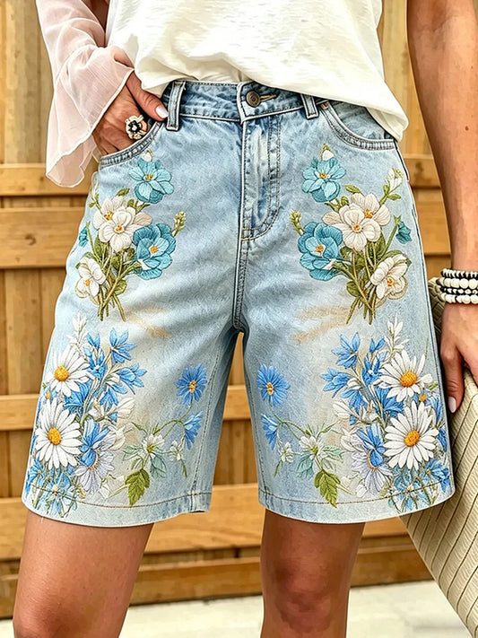 Dame vintage shorts med blomstertrykk