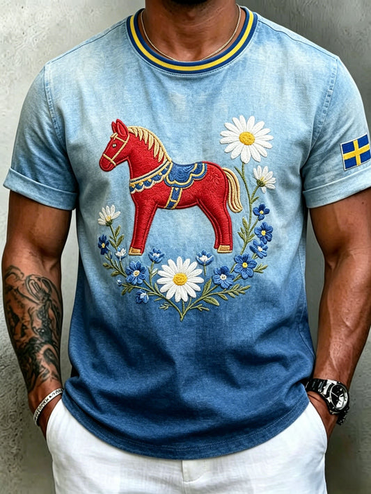 Retro herregenser med svensk midtsommerkunst, kortermet t-skjorte