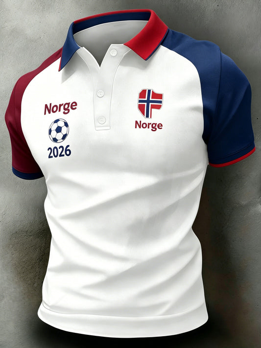 Herrarnas norska fotbollsmatch hejarkonsttryck kortärmad polotröja