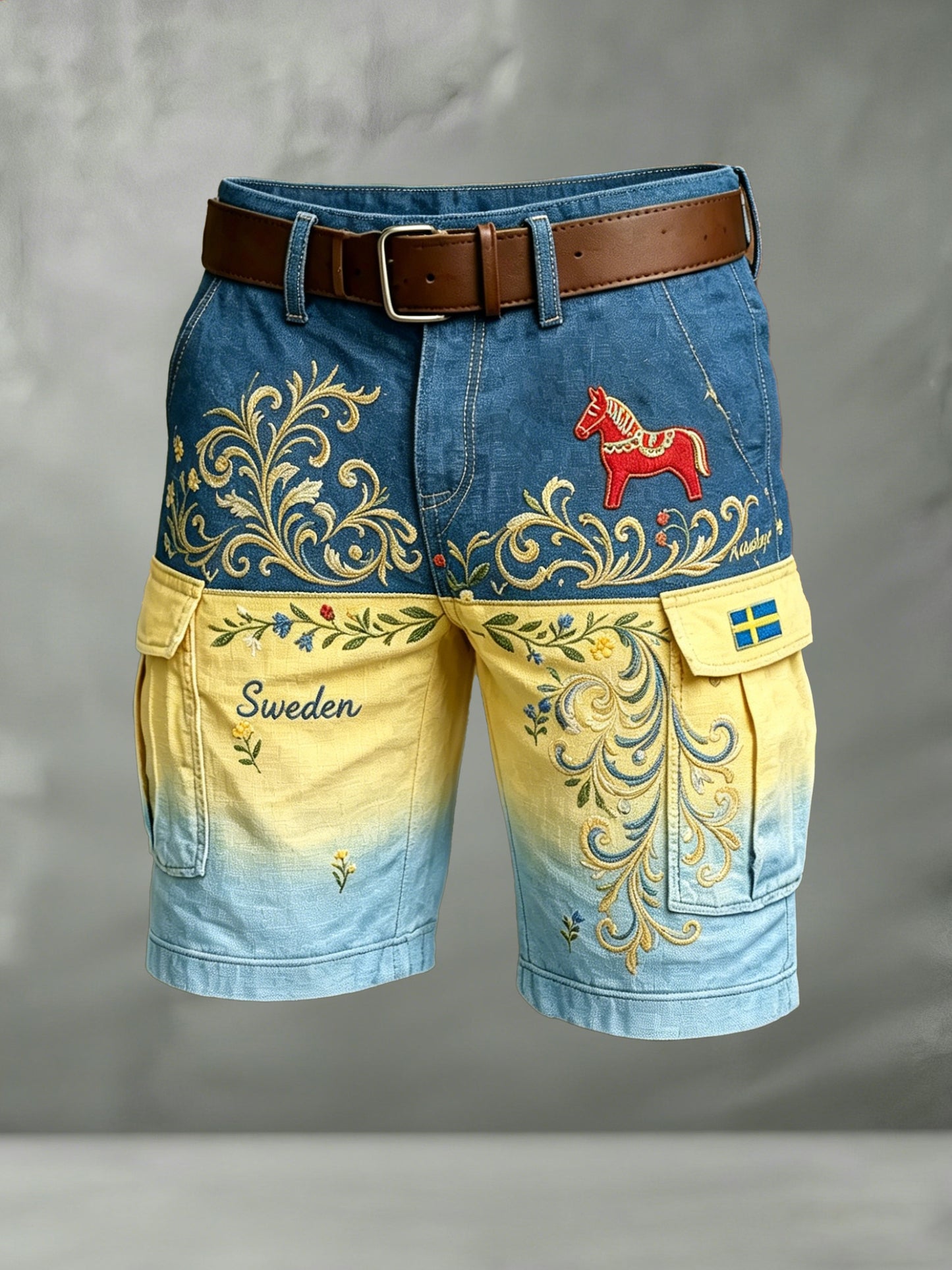 Herrshorts med konsttryck till minne av Sveriges nationaldag