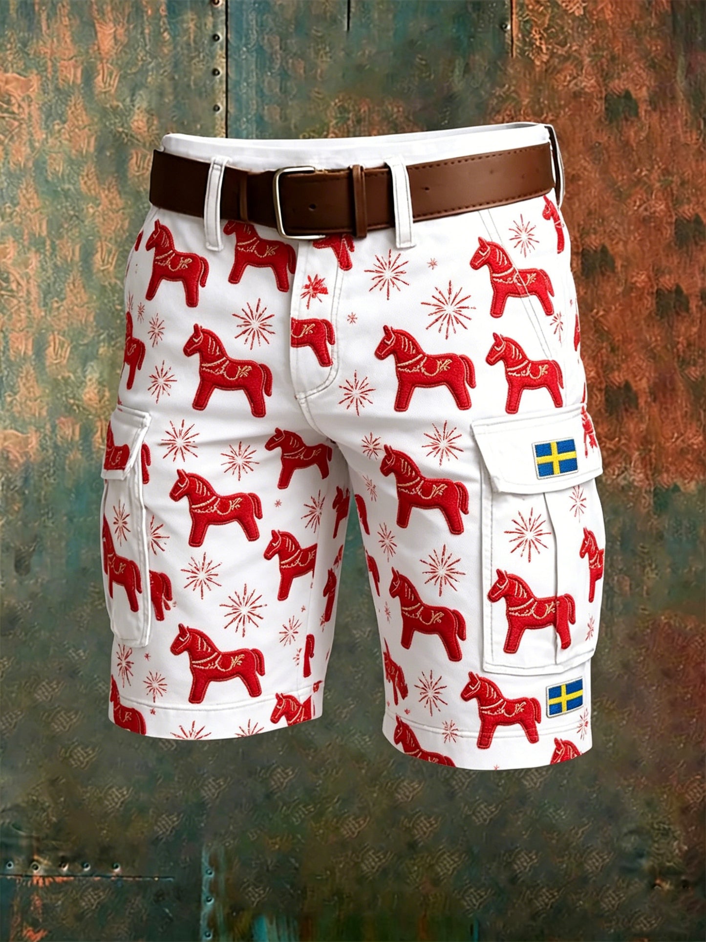 Herrshorts med konsttryck till minne av Sveriges nationaldag