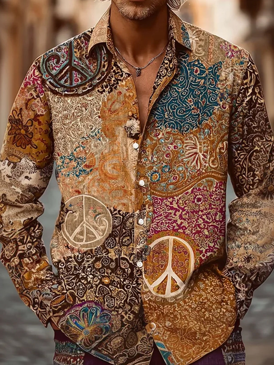 Herrtröja i retrostil med abstrakt konstmotiv, av bomull-linne