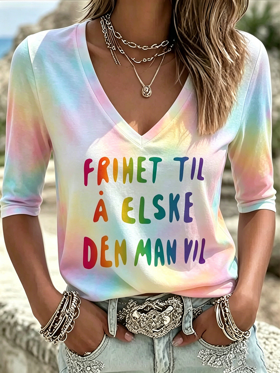 Kvinnors Bergen Pride Konst Tryckt V-Hack T-shirt