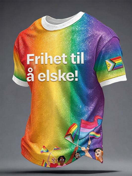 Herregenser med trykt kunst for Norges Bergen Pride
