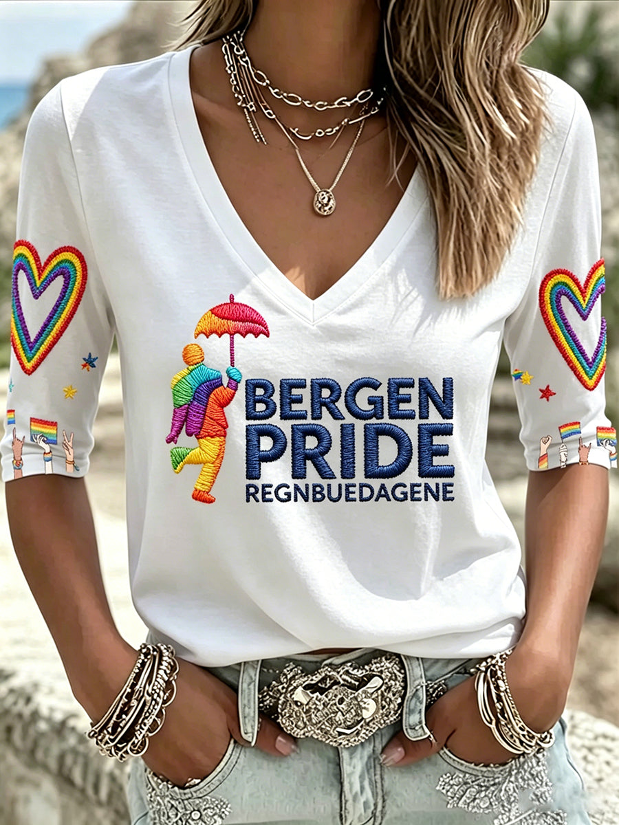 Damer Norrland Bergen Pride Konsttryckt V-ringad T-shirt