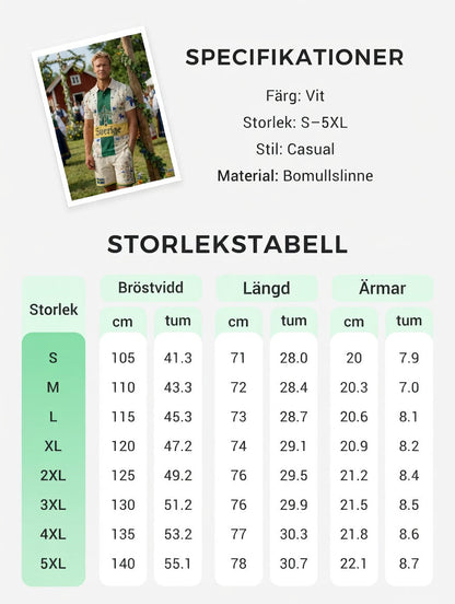 Herrretro svensk midsommarfolkaldrigblommigt tryckt avslappnat polotröja- och shortsset