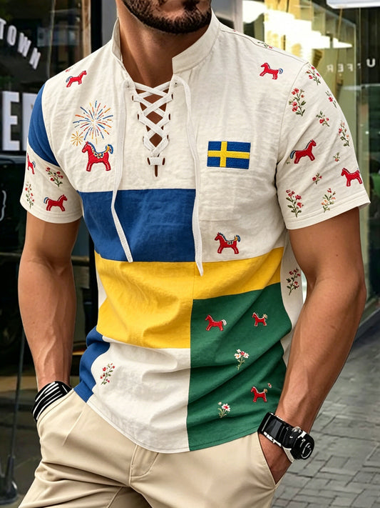 Herretrykk på t-skjorte med korte ermer – Svensk midtsommer