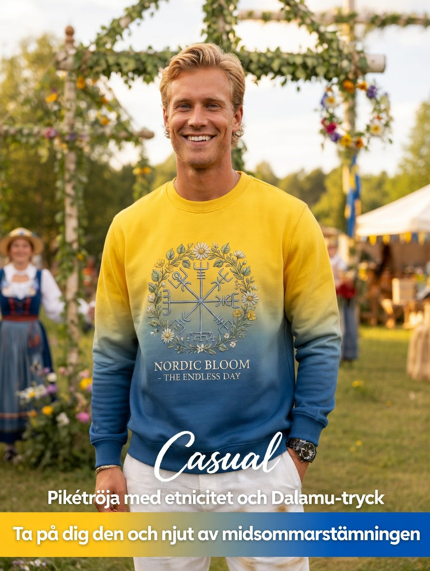 Herrvintage svensk midsommar vegvisir blomkrans långärmad sweatshirt