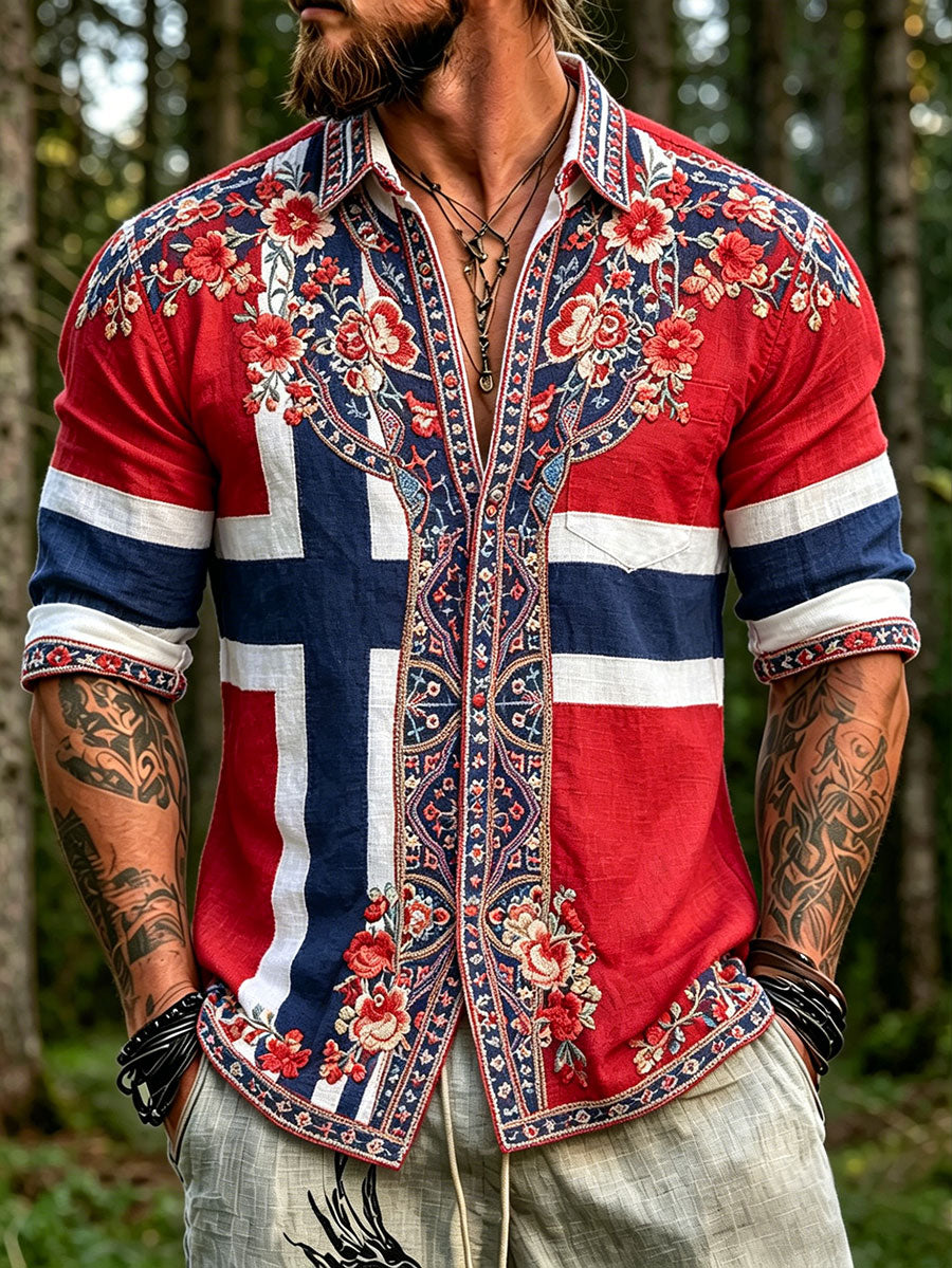 Mannskjole i nordisk skandinavisk stil med blomstermotiv