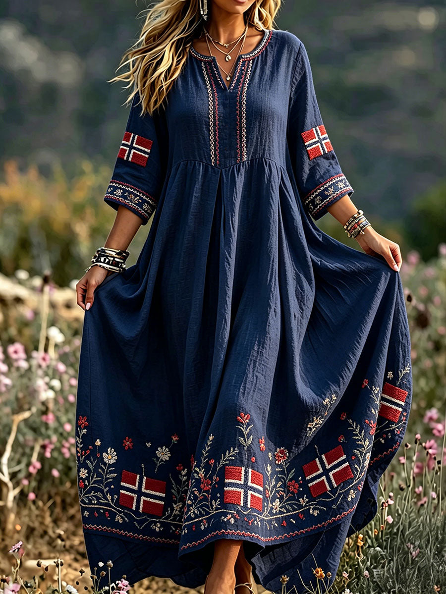 Damekjole i nordisk skandinavisk stil med blomstermaleri