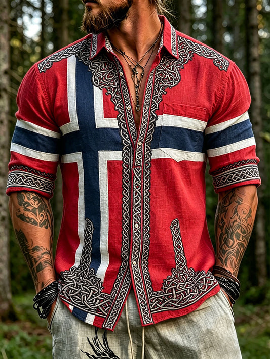 Menns nordisk skandinavisk stil vikingkunst trykt skjorte
