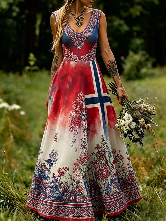 Damekjole i nordisk skandinavisk stil med blomstermaling