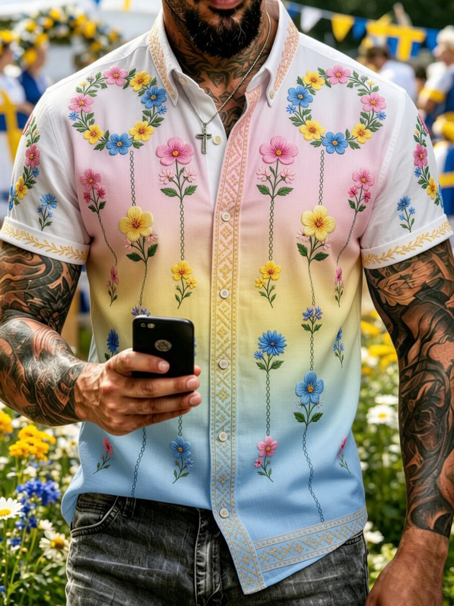 Retro svensk midsommarkonsttryck avslappnad tröja