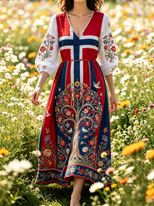 Kvinner Norsk viking skandinavisk-inspirert kunsttrykk lang kjole