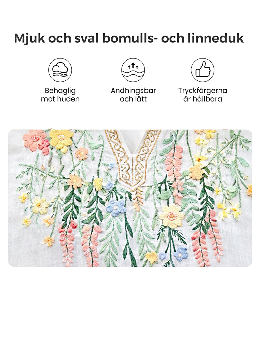 Kvinnor midsommar 3D Floral Print Vit Casual V-hals T-shirt