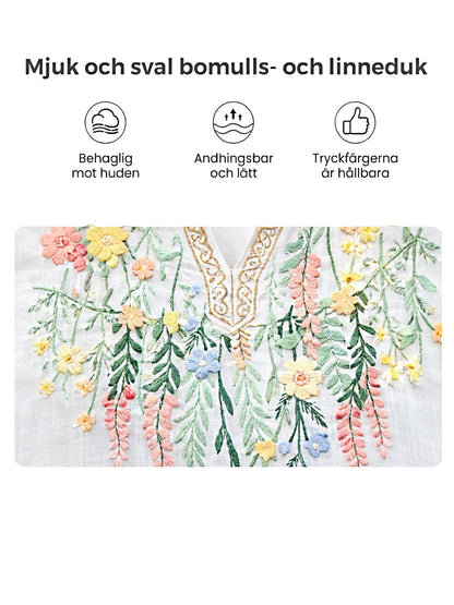 Kvinnor midsommar 3D Floral Print Vit Casual V-hals T-shirt