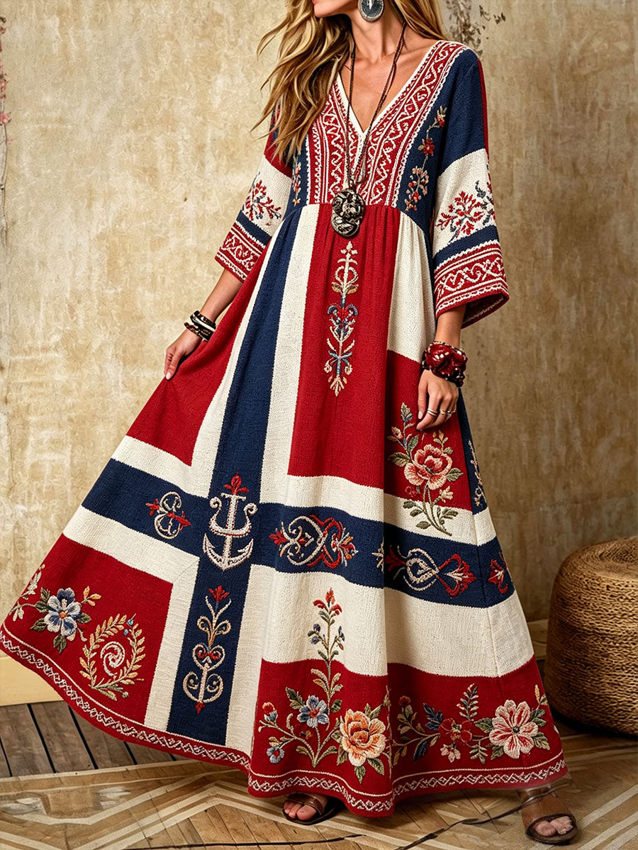 Kvinner Skandinavia Style Nordic Floral Viking kunst Trykt linnekjole