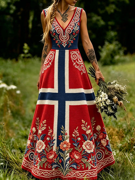 Kvinner Skandinavia Nordisk blomsterviking kunst trykt kjole