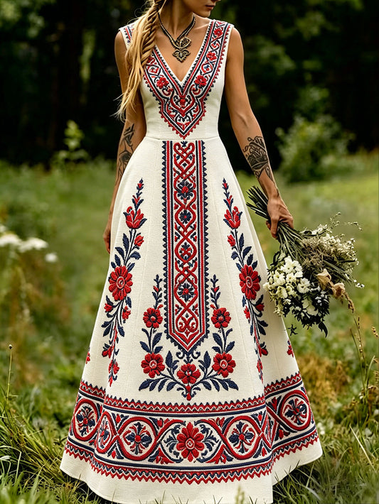 Damekjole i skandinavisk stil med nordisk blomster- og vikingmotiv