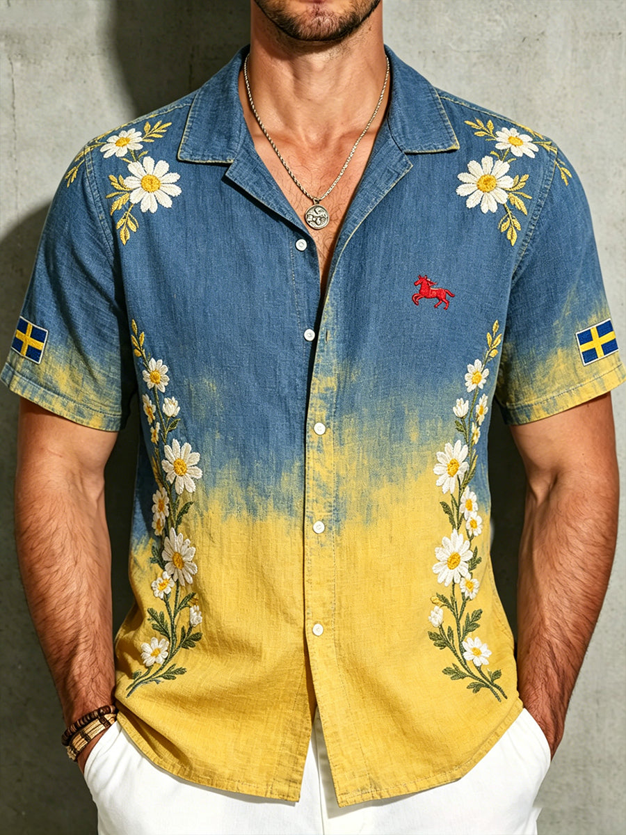 Mäns Casual Short-Slem skjorta med blommig gradient Print