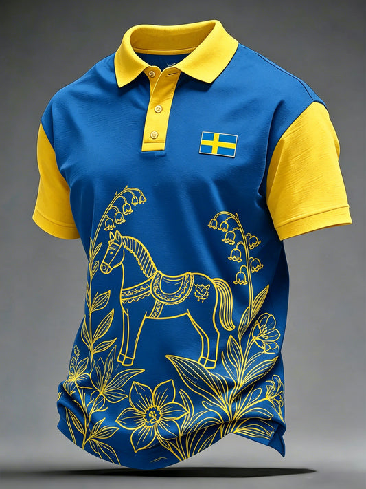 Herrepiké med kunsttrykk som hyller Sveriges nasjonaldag og midtsommerfesten