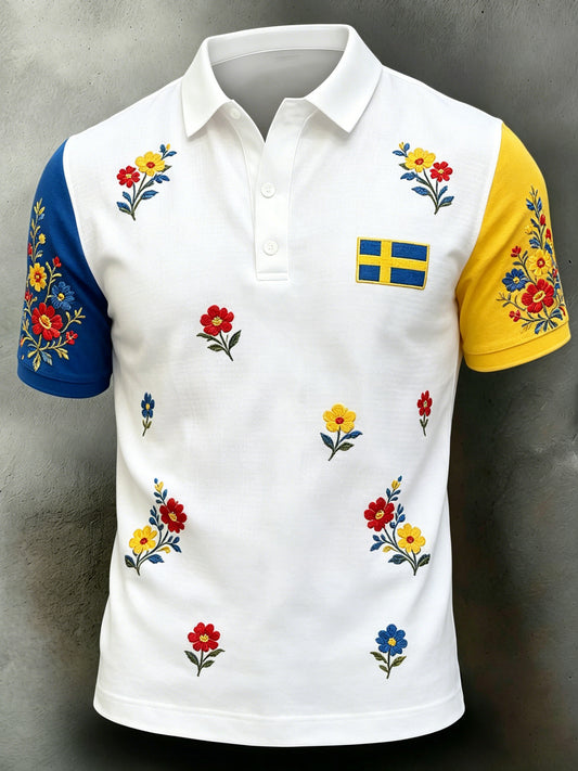 Herrepiké med kunsttrykk som hyller Sveriges nasjonaldag og midtsommerfesten