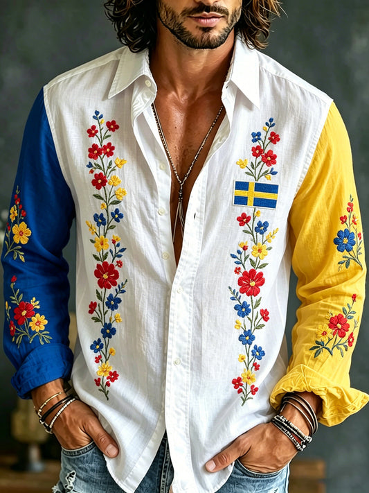 Herregenser med lange ermer og kunsttrykk til minne om Sveriges nasjonaldag og midtsommerfesten
