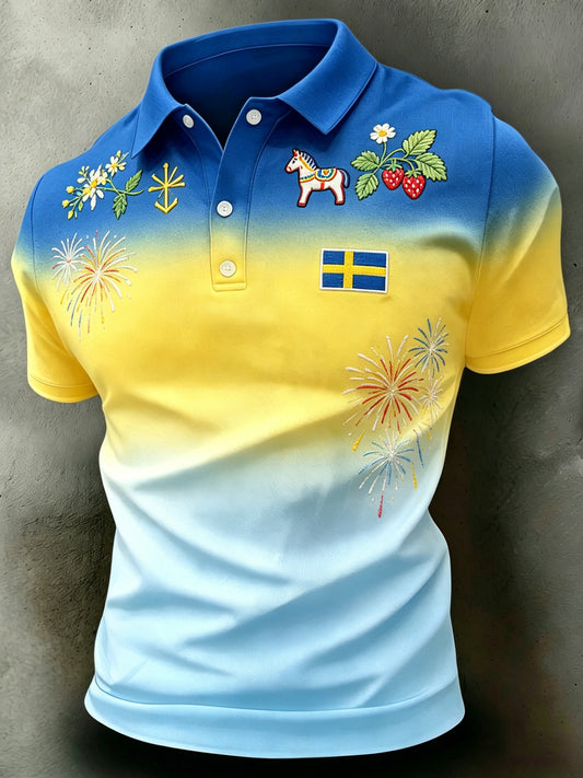 Herrepiké med kunsttrykk som hyller Sveriges nasjonaldag og midtsommerfesten
