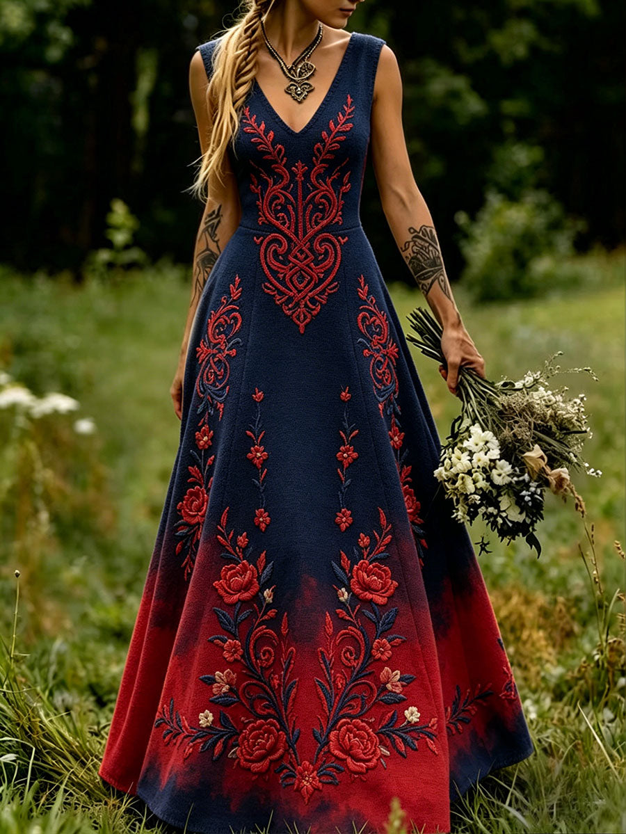 Damekjole i skandinavisk stil med nordisk blomstermotiv